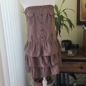 Mine Large Brown Tube Top Ruffled Dress